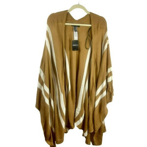 NEW Forever 21 Poncho Sweater Cardigan Women One Size Tan White Stripe Wrap Work
